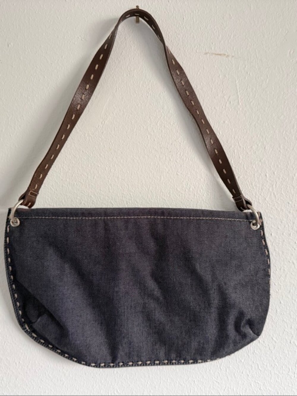 GAP Y2K Denim Shoulder Bag Brown Leather Strap